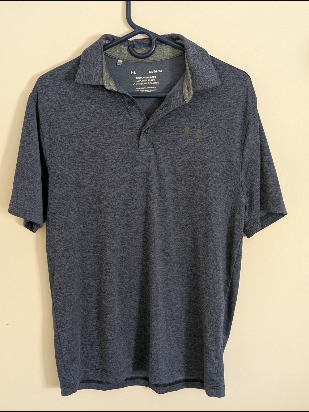 Under Armour Playoff Polo Men's M Bluish Gray Solid Short Sleeve Loose Fit Logo